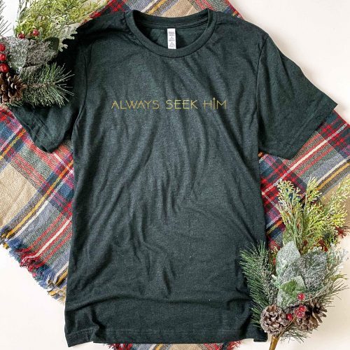 Always Seek Him tee Short sleeve holiday tee Bella Canvas 3001 XS Heather emerald 