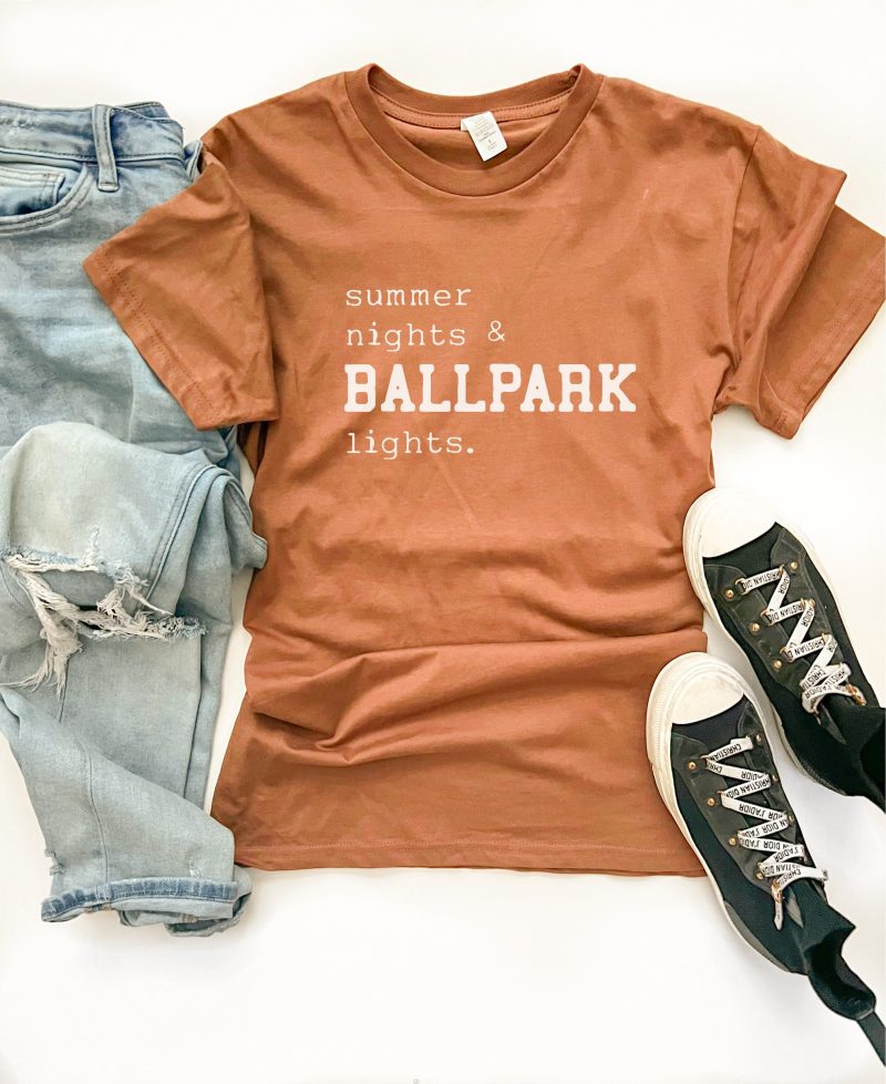 ballpark lights tee baseball bella canvas 3001 toast 729625