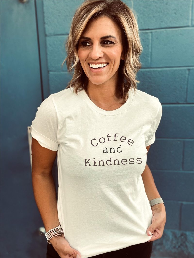 coffee and kindness tee short sleeve miscellaneous tee lane seven premium tee mushroom bella canvas 3001 vintage white 682094