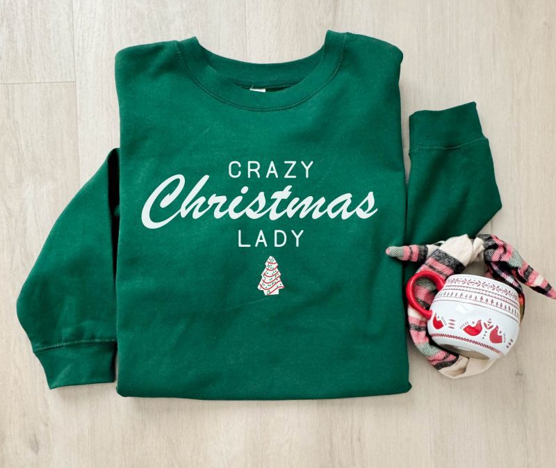 crazy christmas lady basic sweatshirt words gildan 18000 sweatshirt 157877