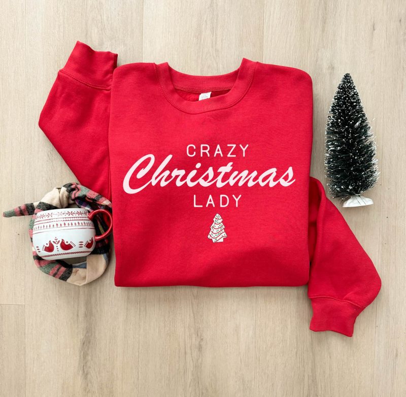 crazy christmas lady basic sweatshirt words gildan 18000 sweatshirt 322275