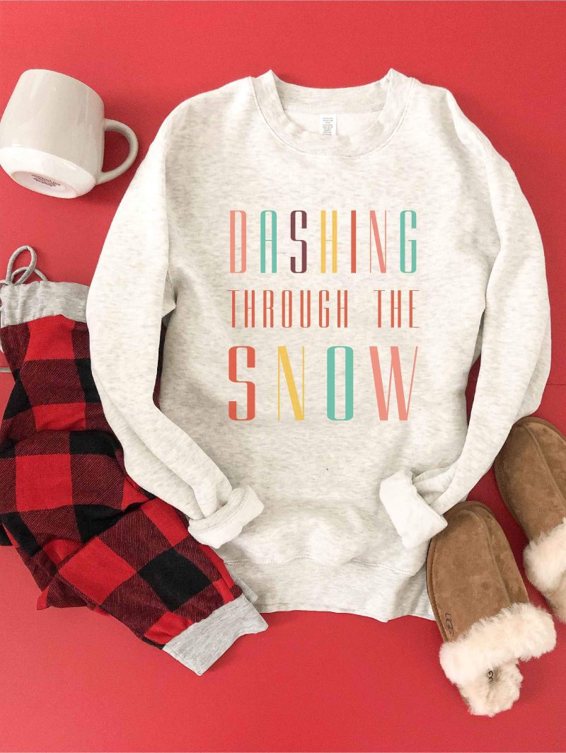 Dashing through the snow fleece sweatshirt Holiday French Terry raglan Lane seven and cotton heritage French Terry raglans