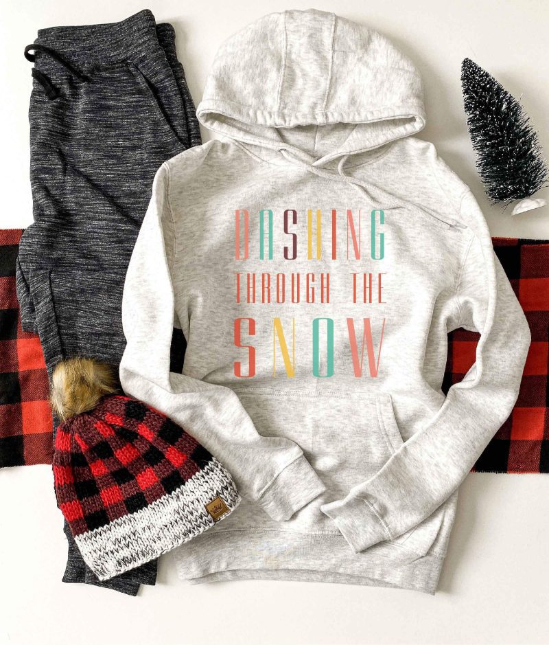 Dashing through the snow hoodie Holiday hoodie Lane seven unisex hoodie oatmeal