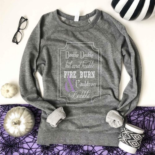 Double double toil and trouble french terry raglan Halloween French Terry raglan Lane seven French Terry raglan XS Heather grey