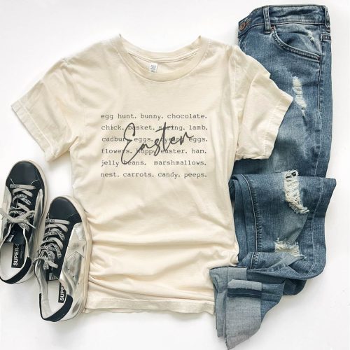 Easter words tee Easter Bella canvas 3001 XS Cream