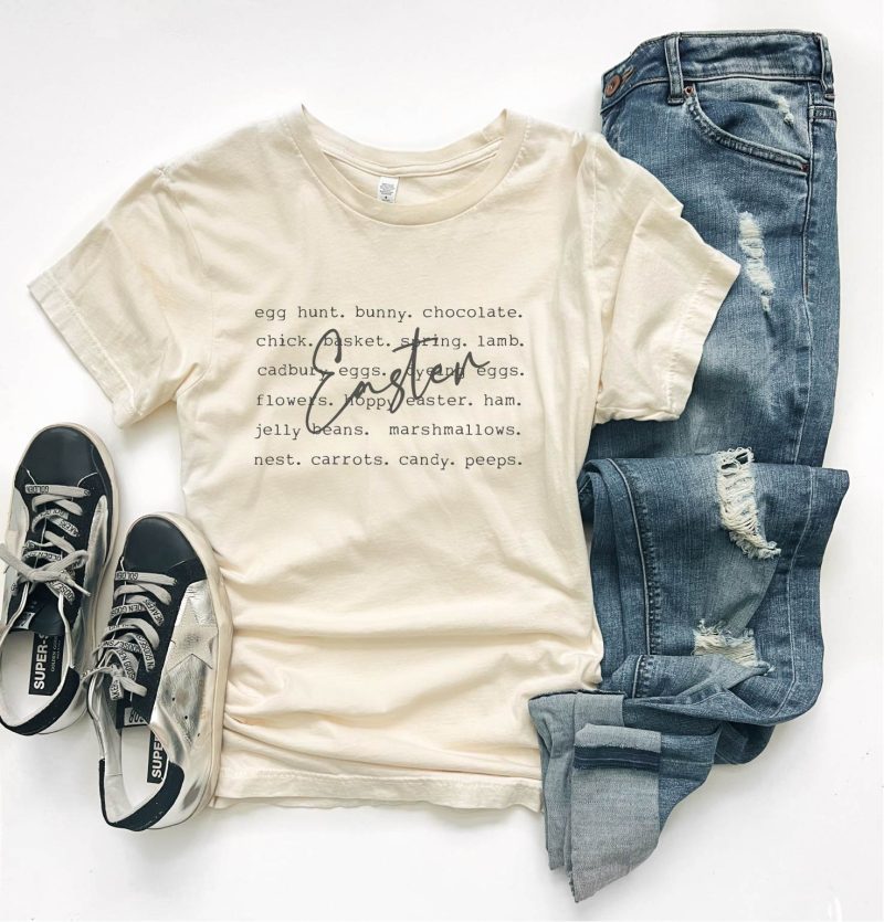 Easter words tee Easter Bella canvas 3001 XS Cream