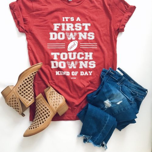 First Downs and Touchdowns Short sleeve football tee Bella canvas and Next Level S Crimson(Alabama) 