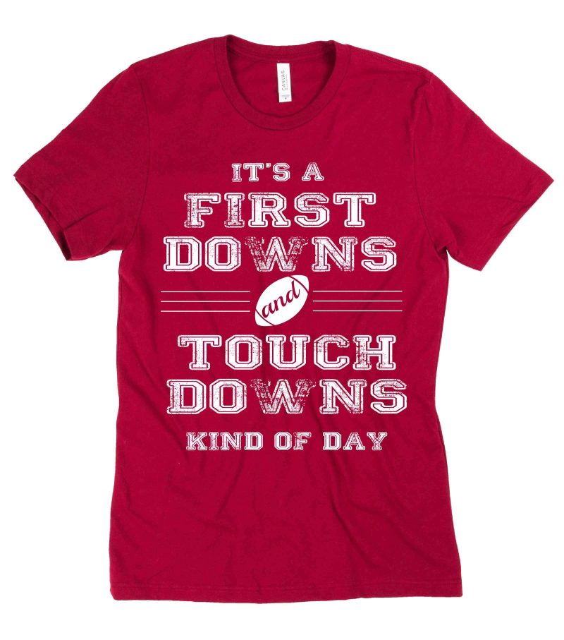 First Downs and Touchdowns Short sleeve football tee Bella canvas and Next Level XS Cardinal red(OU)