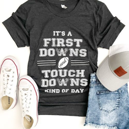 First Downs and Touchdowns tee Short sleeve football tee Bella canvas and Next Level S Charcoal