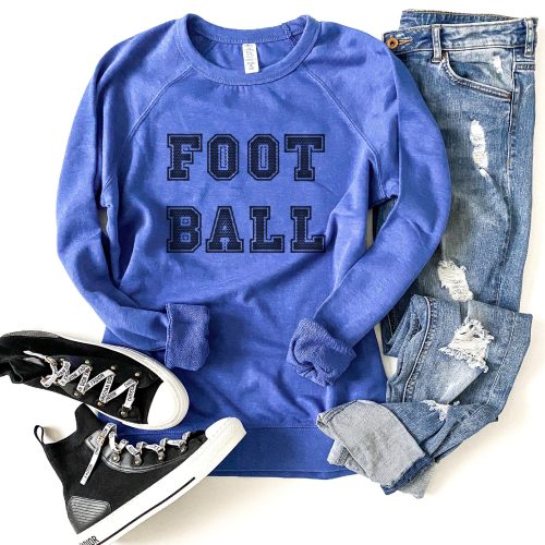 Football french terry raglan Short sleeve football tee Bella Canvas 3005 heather stone XS Royal blue