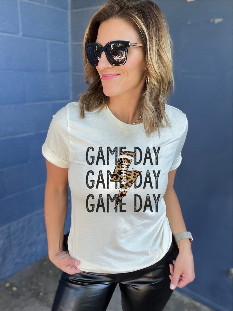 gameday football lightning bolt tee football collection bella canvas 3001 natural 701167