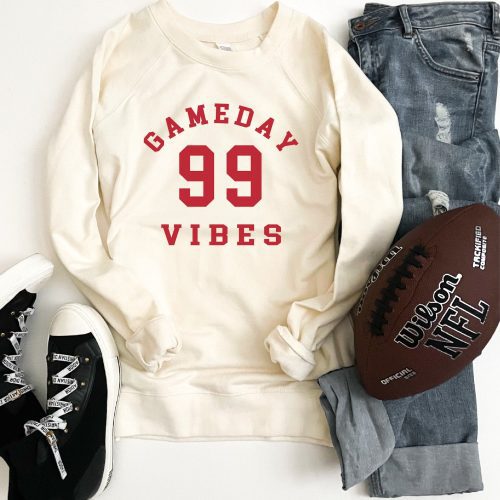 Gameday vibes french terry raglan Football french Terry Lane seven French Terry raglan charcoal XS Cream/crimson font 