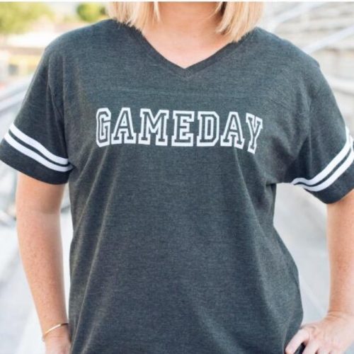 Gameday womens varsity tee Varsity gameday tee LAT womens varsity tee S Vintage charcoal/white 