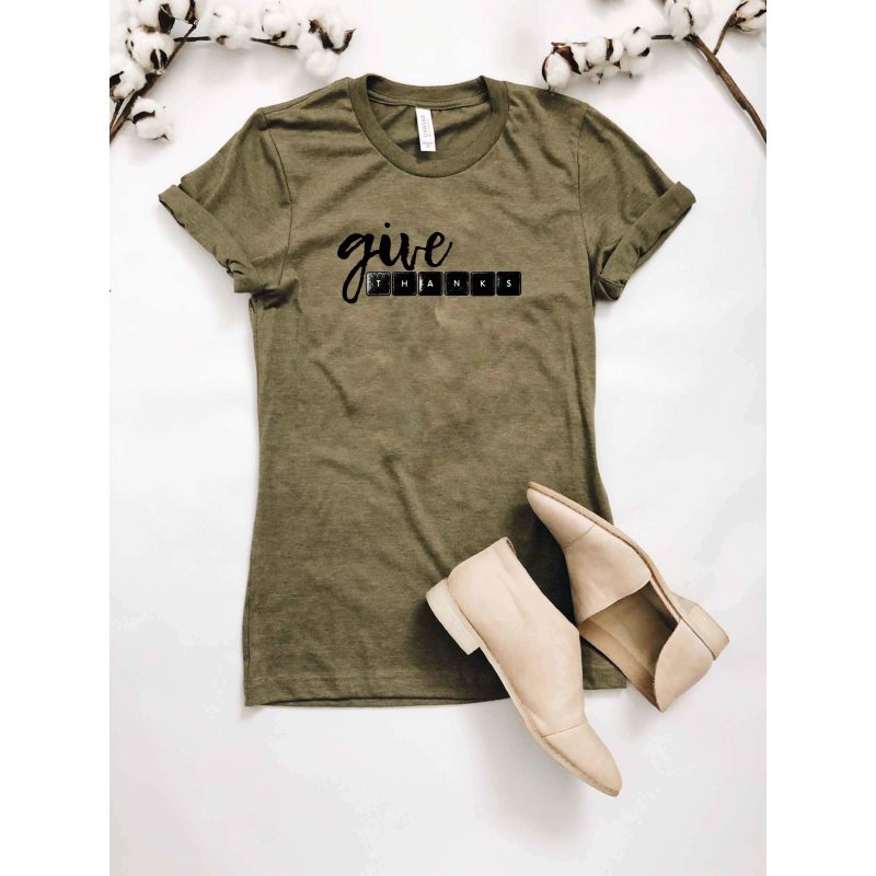 Give Thanks tee Short sleeve fall tee Bella Canvas 3001 heather maroon and Heather olive, next level 6210 warm grey S Heather Olive