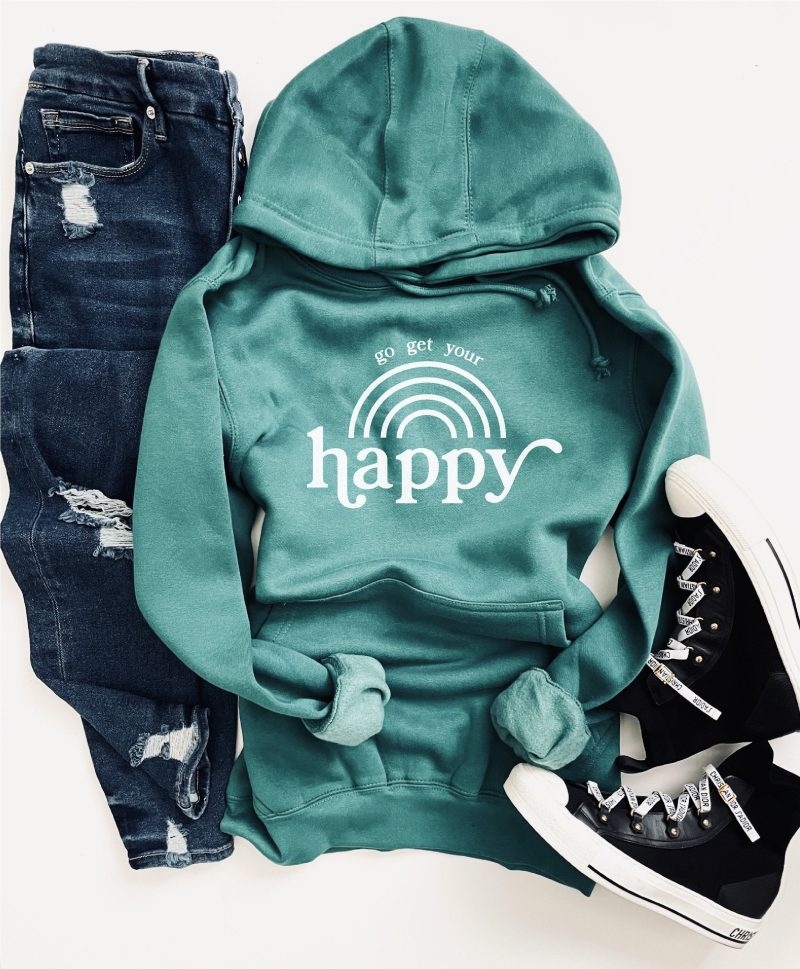 Go get your happy fleece hoodie Miscellaneous hoodie Cotton heritage lightweight fleece hoodie