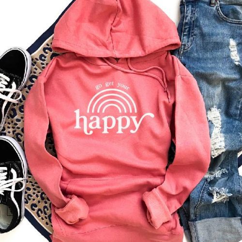 Go get your happy fleece hoodie Miscellaneous hoodie Cotton heritage lightweight fleece hoodie S Coral 