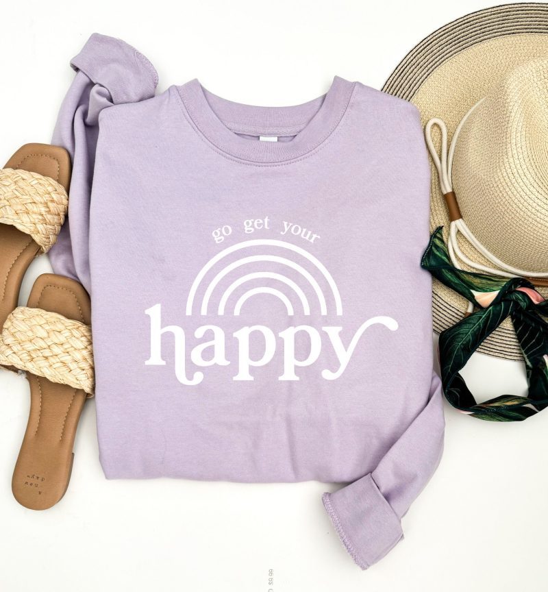 Go get your happy fleece sweatshirt Holiday French Terry raglan Independent Trading company lightweight sweatshirt