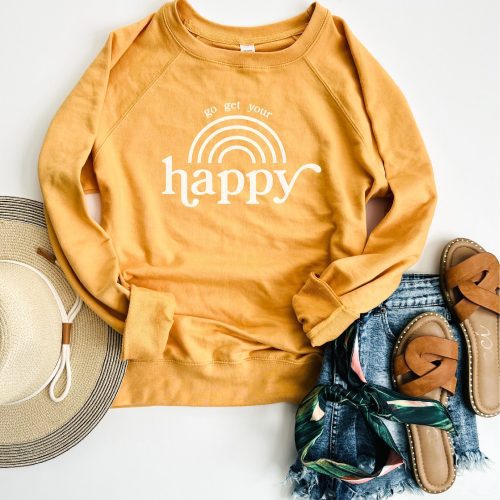 go get your happy french terry raglan sweatshirt fall sweatshirt cotton heritage unisex french terry mustard 912306