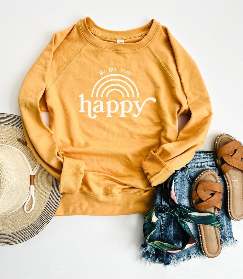 go get your happy french terry raglan sweatshirt fall sweatshirt cotton heritage unisex french terry mustard 912306