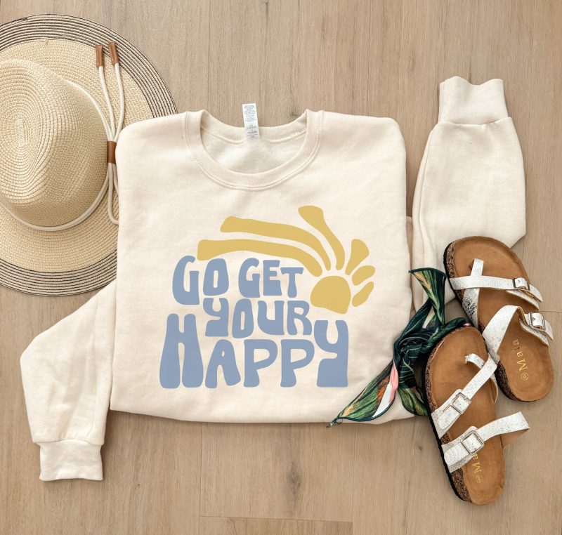 go get your happy retro sun fleece sweatshirt go get your happy vacay lane seven 726574