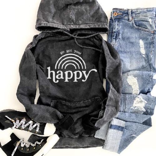 Go get your happy vintage wash hoodie Edgy hoodie Lane Seven vintage hoodie XS Vintage black 