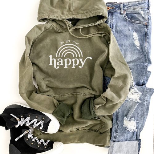 Go get your happy vintage wash hoodie Edgy hoodie Lane Seven vintage hoodie XS Vintage olive 