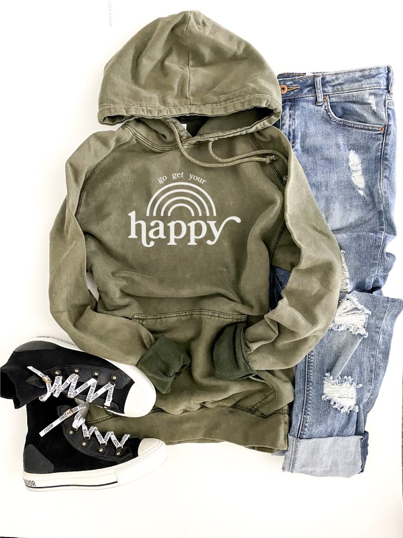 Go get your happy vintage wash hoodie Edgy hoodie Lane Seven vintage hoodie XS Vintage olive