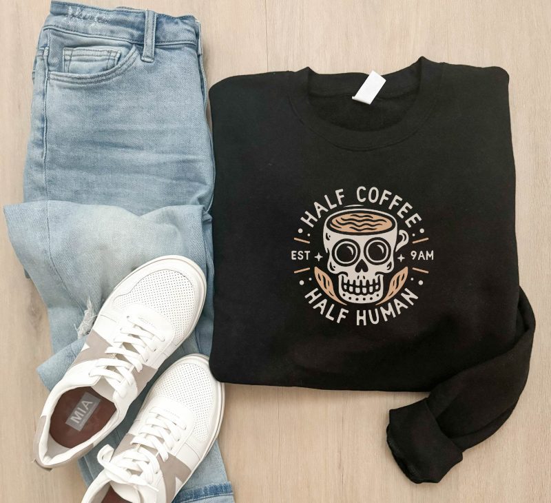 half coffee half human fleece sweatshirt halloween sweatshirt lane seven unisex sweatshirt 721711