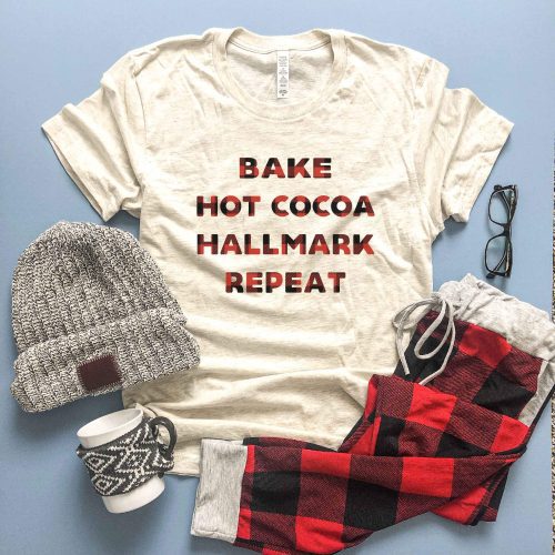 Hallmark repeat tee Short sleeve fall tee Bella Canvas 3001 heather oatmeal