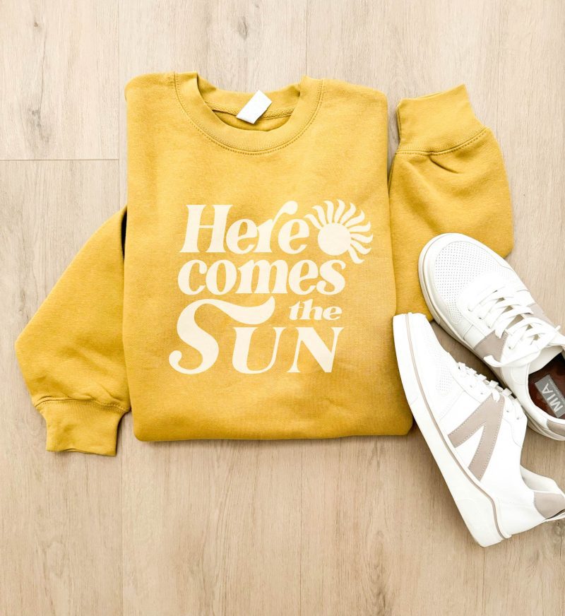 here comes the sun fleece sweatshirt vacay lane seven 855830