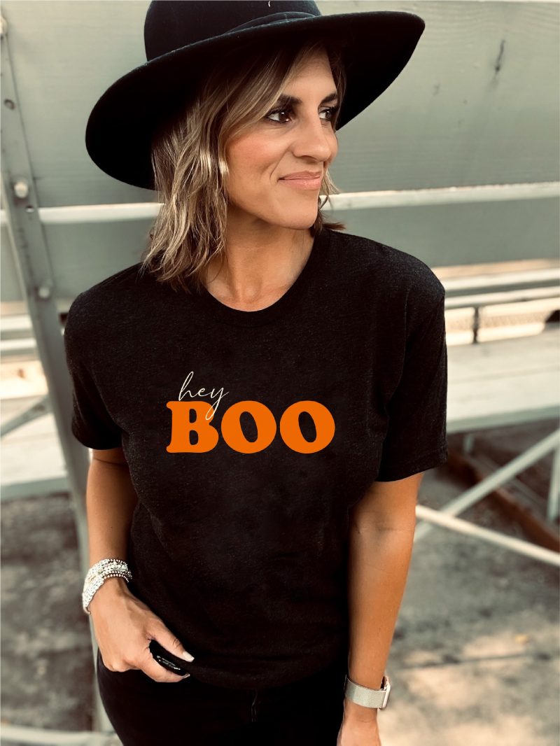 hey boo tee short sleeve halloween tee bella canvas 3001 black 100287