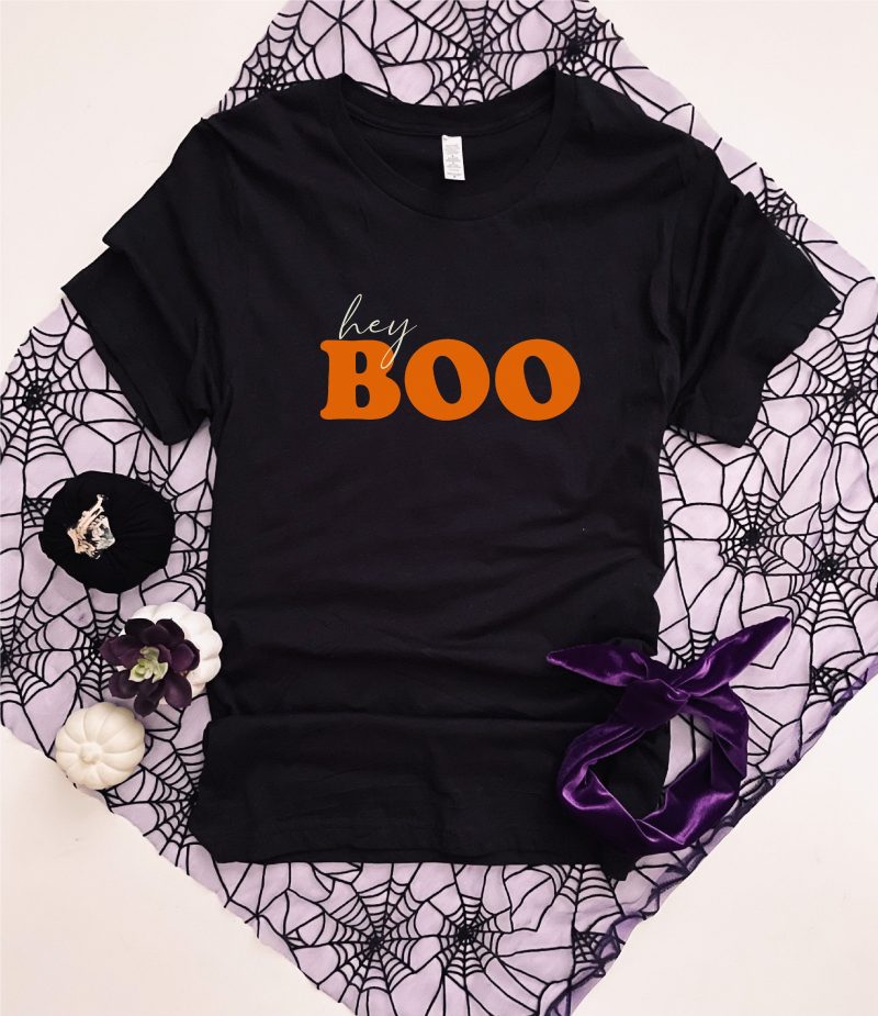 hey boo tee short sleeve halloween tee bella canvas 3001 deep heather 663816