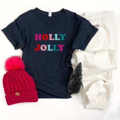 Holly jolly tee Short sleeve holiday tee Bella Canvas 3001 navy