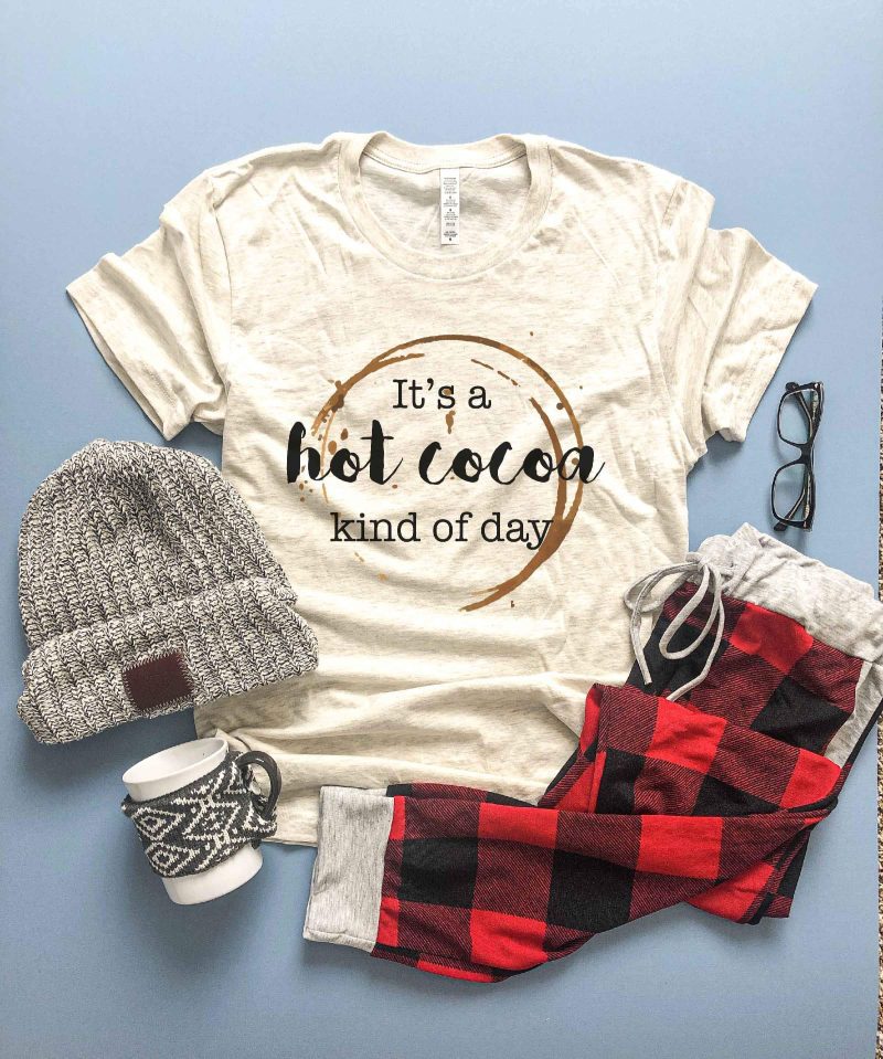 Hot cocoa kind of day tee Short sleeve fall tee Bella Canvas 3001 heather oatmeal