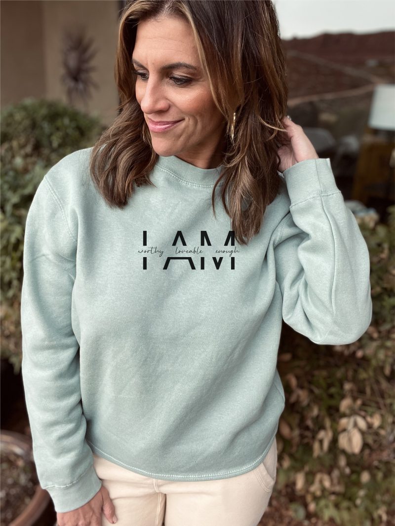 i am worthy loveable enough fleece sweatshirt affirmation collection gildan sf000 and lane seven seafoam 429442