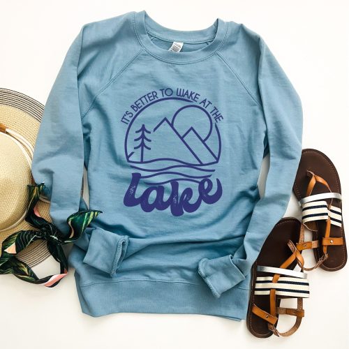 It's better to wake at the lake french terry sweatshirt Lake French Terry raglan Independent Trading French Terry raglan Mystic blue XS 