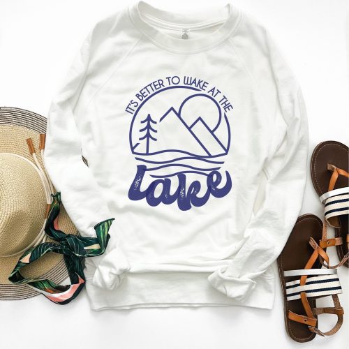 It's better to wake at the lake french terry sweatshirt Lake French Terry raglan Independent Trading French Terry raglan White XS 