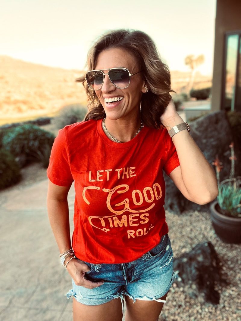 let the good times roll tee short sleeve summer tee bella canvas 3001 poppy 732396