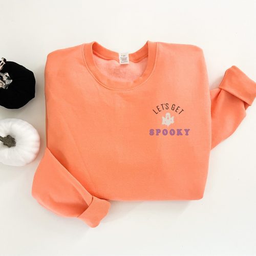 Let’s get spooky fleece sweatshirt Halloween sweatshirt Tultex fleece 340 Cantaloupe 