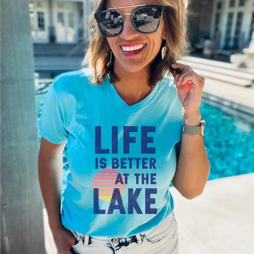 Life is better at the lake vneck tee Short sleeve summer tee Cotton heritage MC1047 vneck tee