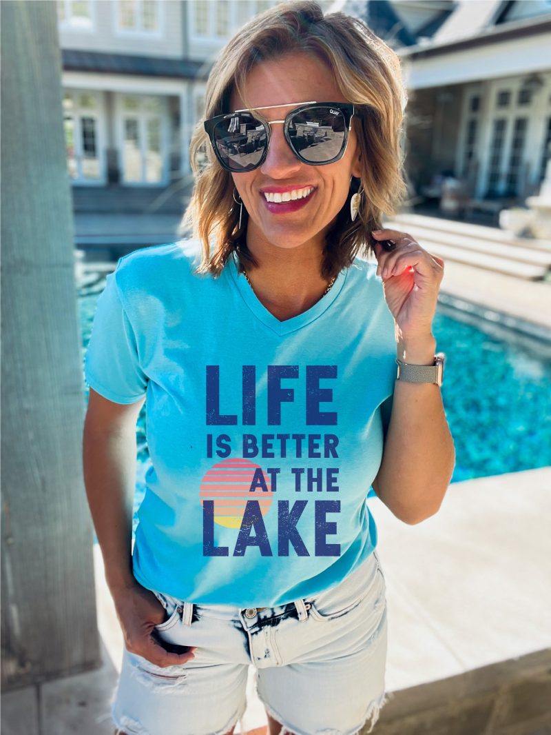 Life is better at the lake vneck tee Short sleeve summer tee Cotton heritage MC1047 vneck tee