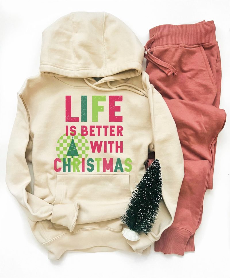 Life is better with Christmas fleece hoodie Holiday fleece hoodie Lane seven premium fleece hoodie