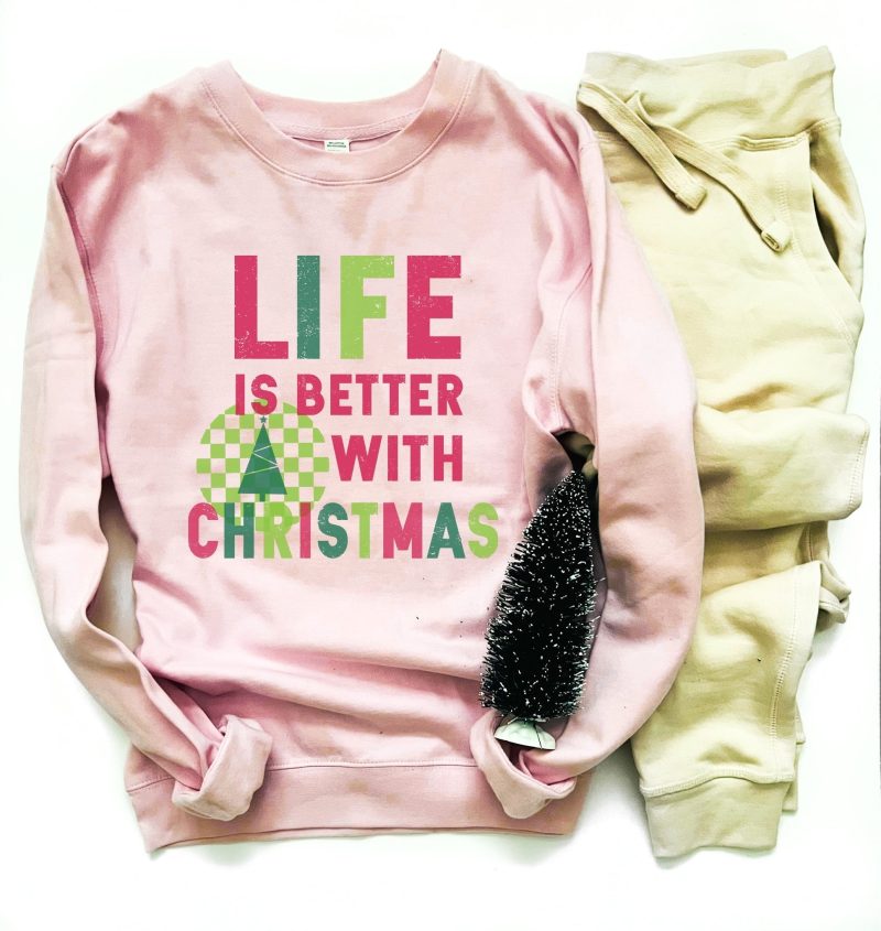 Life is better with Christmas fleece sweatshirt Holiday fleece hoodie Lane seven premium fleece hoodie