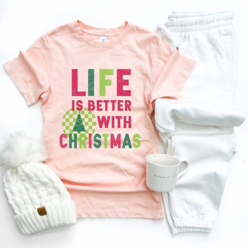 Life is better with Christmas tee Short sleeve holiday tee Lane seven premium tee