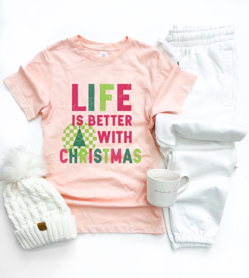 Life is better with Christmas tee Short sleeve holiday tee Lane seven premium tee