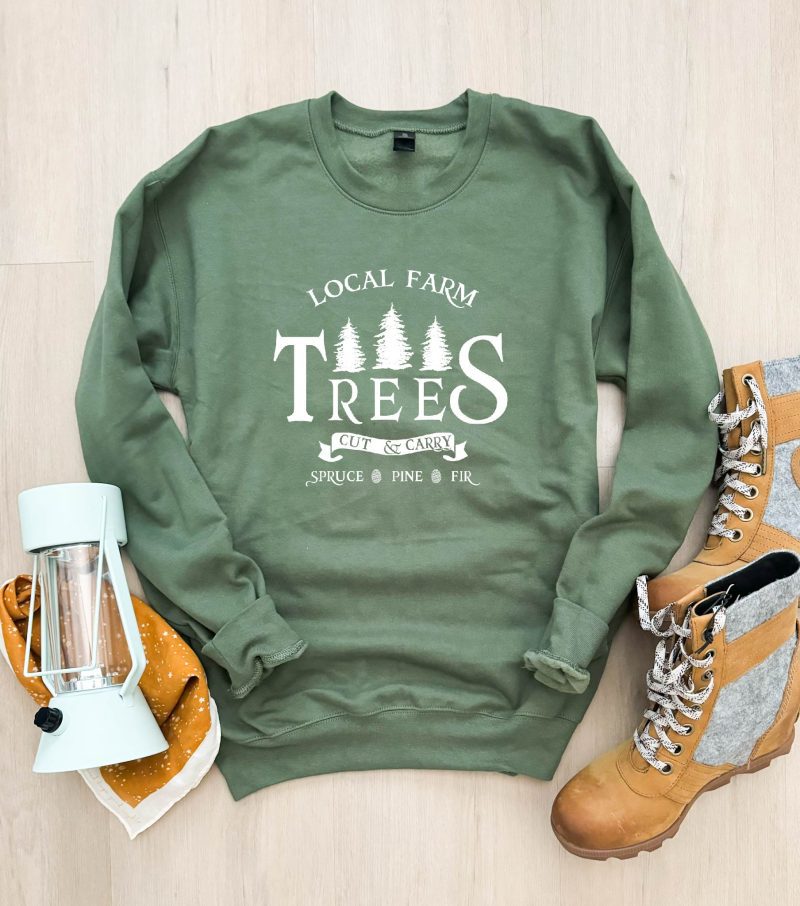 local farm trees softstyle sweatshirt holiday french terry raglan independent trading company lightweight sweatshirt 920432