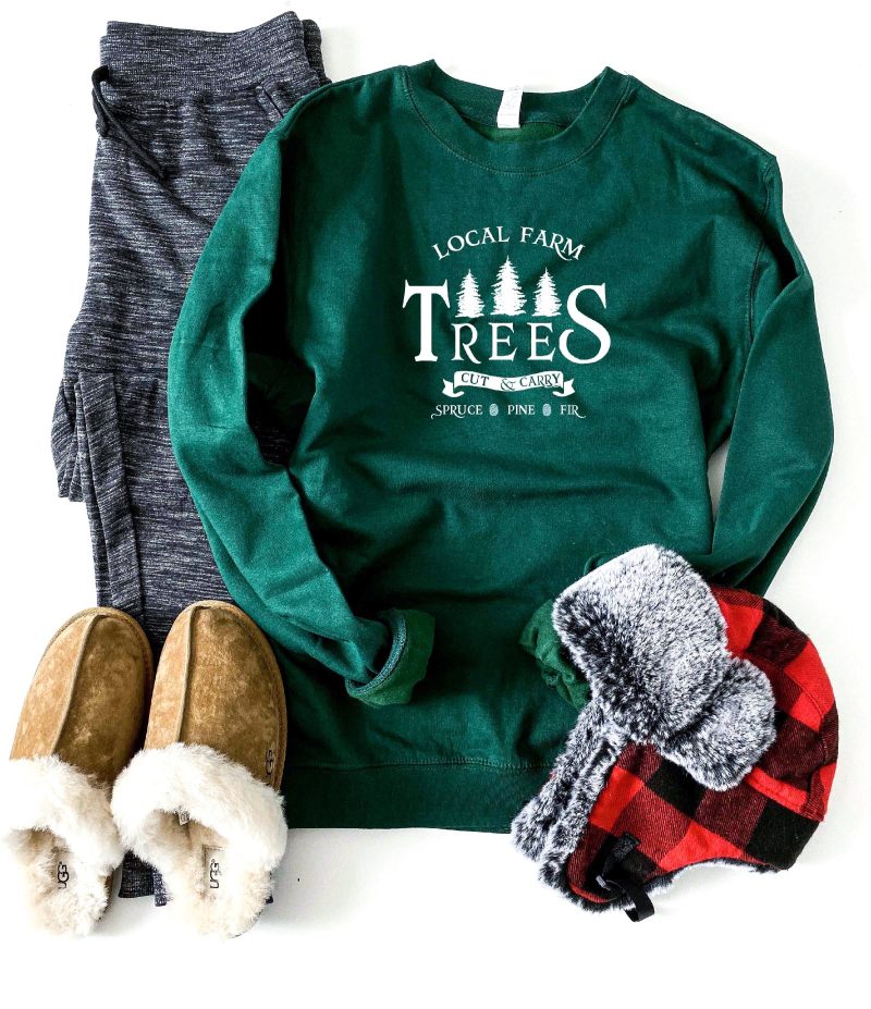 local farm trees sweatshirt holiday french terry raglan independent trading company lightweight sweatshirt 918510