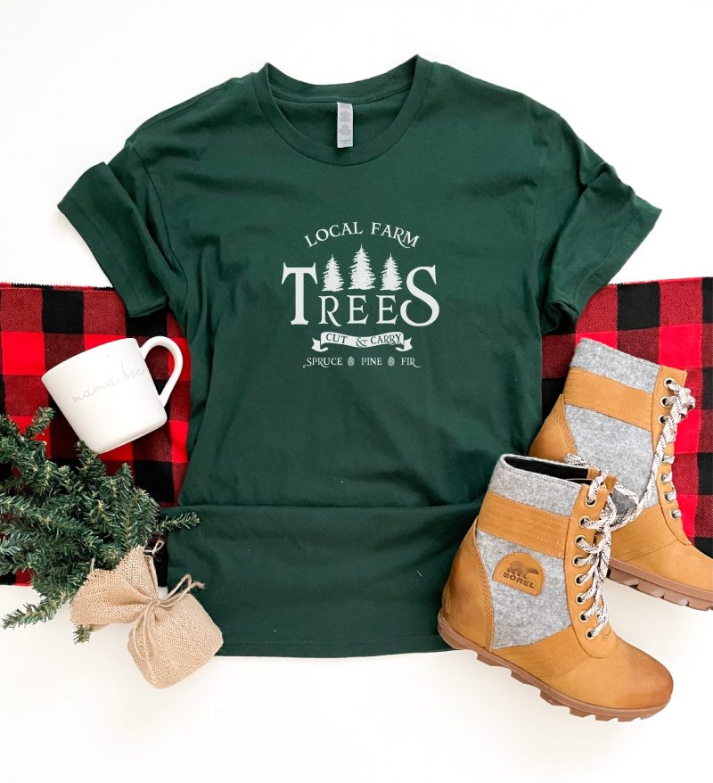 local farm trees tee short sleeve holiday tee bella canvas 3001 heather forest 256427