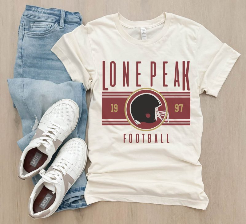 lonepeakmaroonblackgoldhelmetlogocreamtee