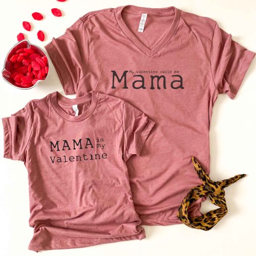 Mama is my valentine kids tee Kids Short sleeve valentines tee Next Level 3310 kids tee heather grey 2t Mauve 